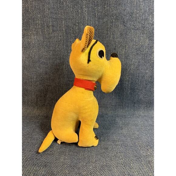 VINTAGE 1960’s Small Yellow Dog Sawdust Filled Plush Made In Japan Corduroy Ears - Picture 6 of 9